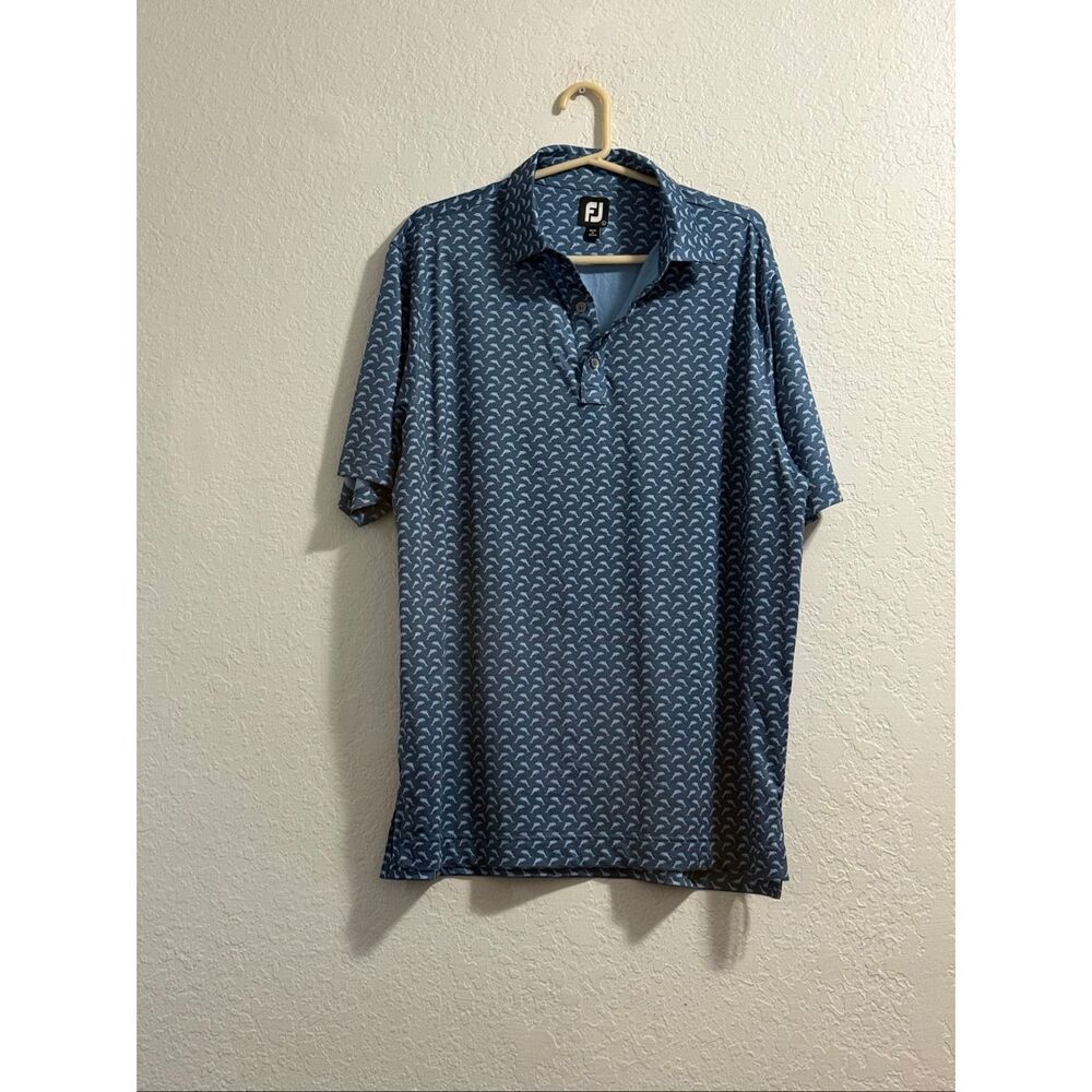 FootJoy Leaping Dolphins Golf Polo Shirt Mens Large Blue Stretch No Corp Logo